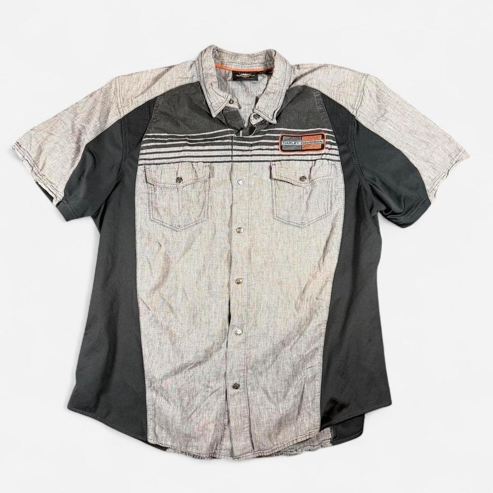 Vintage Harley Davidson Grey Vented Short Sleeve Button Up Riding Shirt Sz 2XL